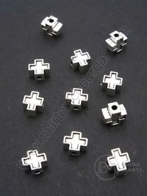 Mărgele metallice în forme de cruce 7,5x4mm, color argintie, 1 pack, 10 pcs. 306540