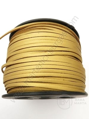 Panglică din piele întoarsă naturală 3x1.5mm cu piele aurie 1 meter 421015