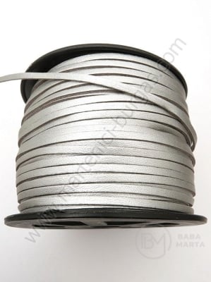 Panglică din piele întoarsă naturală 3x1.5mm cu piele, silver color, 1 meter 421014