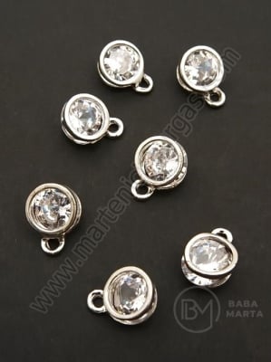 Pandantiv metalic cu zirconiu 11x8x5mm color argintie 1 pachet 5 buc 335462