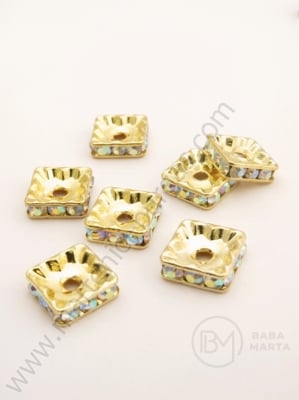 Pătrat 10x10x3mm cu cristale AB aurii 10 buc 301410