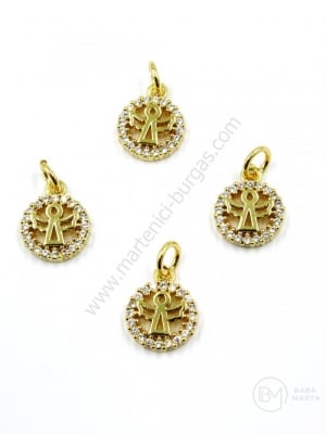 Pendant cerc cu înger 12x9x2mm alamă cu zirconii forjate 1 bucată 305376