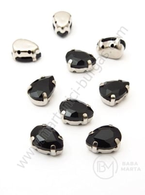 Piatră de sticlă (cristal) 8x10mm neagră în cutie metalică 1 pachet 4 bucăți 151633