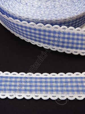 Panglică 22mm albastru în carouri cu dantelă 1 pachet 5 metri 451451