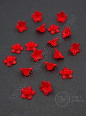 Pălărie cu flori 10x5mm red mat gaură 1mm 1 pachet 40g ~375 buc 312846