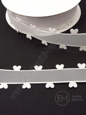 Panglică de satin 25mm albă cu inimioare 1 pachet 5 metri 451311