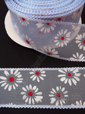Panglică organza 38mm imprimeu floral albastru 1 pachet 5 metri 451431