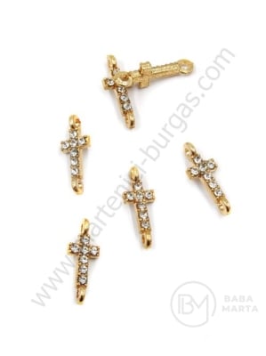 Element de legătură metalic cruce cu crystale 14x5mm culoare aurie 1 pachet 5 buc 304275