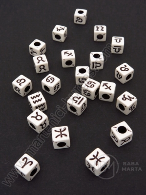 Cub cu semne zodiacale 6x6mm alb cu negru 1 pack 40g ~260 buc 312215