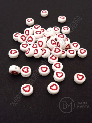 Margele 7x4mm albe cu gaura in forma de inimă rosăma 1mm 1 paquet 40g ~275 buc 312538