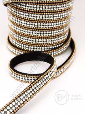 Colier natural 8x3mm negru cu cristal și lanț de aur 1 metru 421159