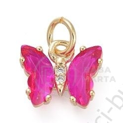 Pandantiv butterfly din alamă de 12,5 mm cu micro zirconii cubice forged, 1 piece 305359