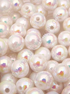Mărgele albe 10mm efect AB gaură 2mm 1 pachet 40g ~82 buc 312544