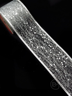 Panglică de plasă cu brocart argintiu lățime 63mm - lungime ~2,70 metri 462247