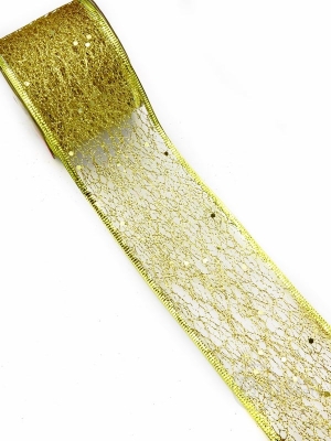 Panglică brocart auriu cu plasă, lățime 63mm - lungime ~2,70 metri 462250