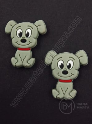 Mărgele silicon dog 28x25x7.5mm gri gaură 2mm 1 buc 317009