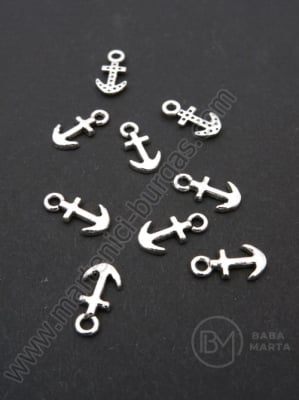 Pandantiv ancoră metalică 12x6mm culoare argintie 1 pachet 50 buc 306227