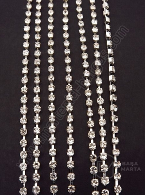 Panglică metalică de culoare argintie cu crystal transparent SS6 -2mm 1 meter 151707