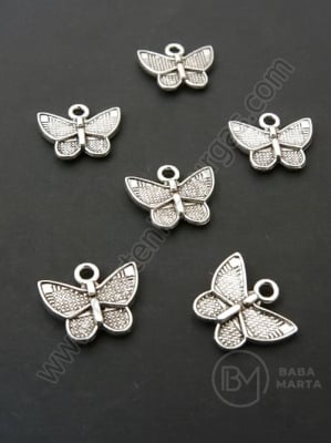 Pandantiv fluture metalic 10x13mm culoare argintie 1 pachet 20 buc 306085