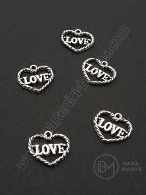 Pandantiv metalic cu inimă 14,5x15,5mm, culoare argintie, 1 pachet, 20 buc. 306087