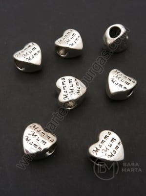 Mărgele metalice în formă de inimă 10x6.5mm, culoare argintie, gaură 4.5mm, 1 pachet, 5 buc. 308680