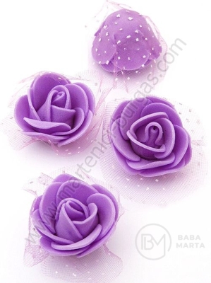 Trandafir 35mm violet cu organza 1 pachet 10 bucati 181775
