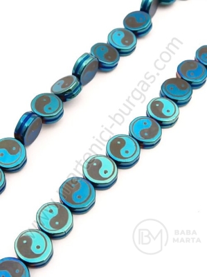 Hematit cu Yin și Yang 9x4mm albastru nemagnetic gaură 1.5mm ~45buc 1buc 352339