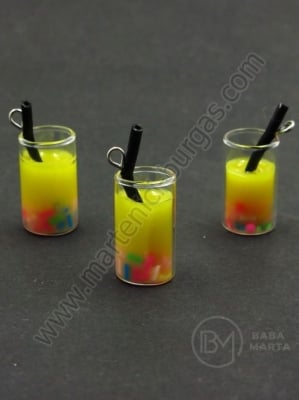 Pendant sticla cup 18x12mm, cocktail de fructe, gaura 2mm, 1 pachet, 2 buc. 335891