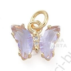Pandantiv butterfly din alamă de 12,5 mm cu micro zirconii cubice forged, 1 piece 305363
