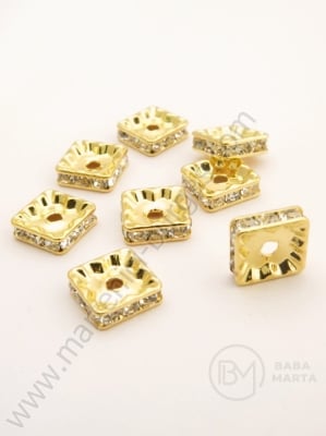 Pătrate 10x10x3mm cu cristale aurii 10 buc 301408