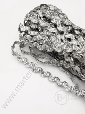 Bandă de șnur argintie 5,5 mm, zig-zag, 13 metri 411151