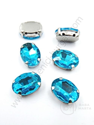 Glass stone (cristal) 14x10x6.5mm albastră în coș metalic 1 pachet 4 buc 151759