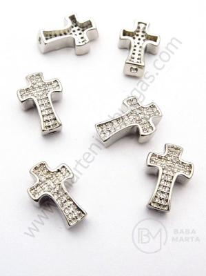 Margele cruce 14x9x4mm cu zirconii forjat, gaura 1.5mm, 1 bucata 305284