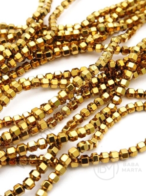 Hematit 3x3mm nemagnetic, culoare aurie, gaură 1mm ~150 buc ~40cm 1 greutate 352676