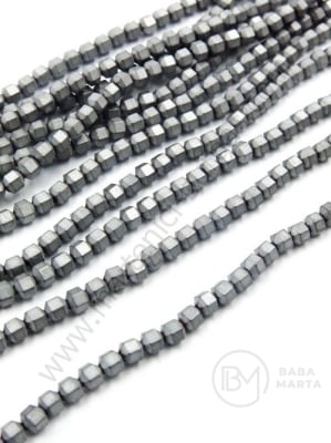 Hematit 3x3x3mm mat nemagnetic gaură 0.8mm ~130 buc ~40cm1wt 353058