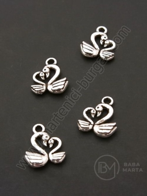 Pandantiv metalic lebede 13x15mm culoare argintie 1 pachet 10 buc 306325