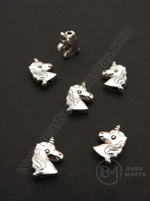 Margele metalice unicorni 9x12mm, culoare argintie, 1 pachet, 10 buc. 306454