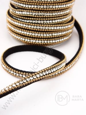 Mărgele naturale 6x3mm negre cu cristal și lanț auriu 1 metru 421154