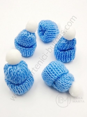 Căciulă tricotată 33~38x43~50mm albastră 1 pachet 5 buc 461469