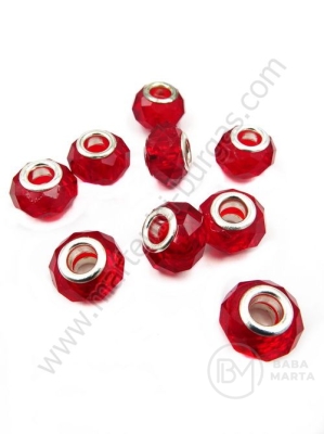 Mărgele de sticlă 14x8mm, metal roșu, alb, gaură 5mm, 1 pachet, 5 buc. 309072