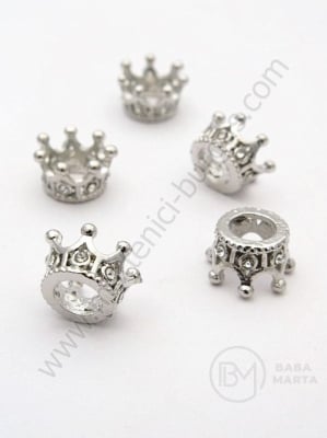 Mărgele metallice 11.5x6mm coroană cu zirconii forjate gaură 5mm 1 bucată 305278
