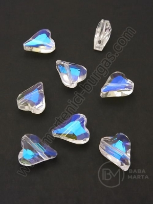 Inimă cristal 13x10x6mm imitație Swarovski efect AB transparent 1 pachet 5 buc 335386