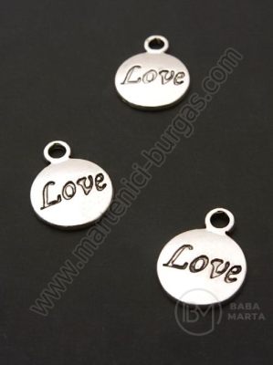 Pandantiv metalic Love 16x12mm culoare argintie 1 pachet 20 buc 306313