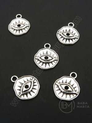 Pandantiv metalic cu ochi 15x13mm, culoare argintie, 1 pachet, 20 buc. 306522