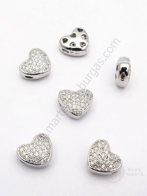 Mărgele inimă 8x9x4mm cu zirconii forjat, orificiu 0.8mm, 1 bucată 305292