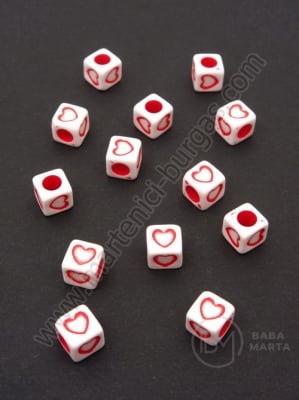 Cub cu inimă 6,5x6,5mm alb cu red 1 pachet 40g ~200 buc 312204