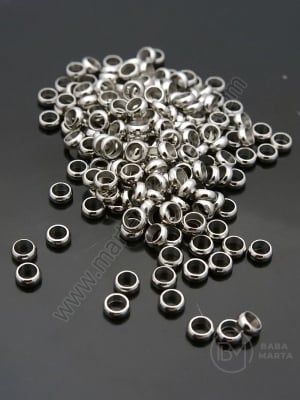 Mărgele 3x1mm OȚEL (304) color argintie gaură 2mm 1 pachet 20 buc 305775