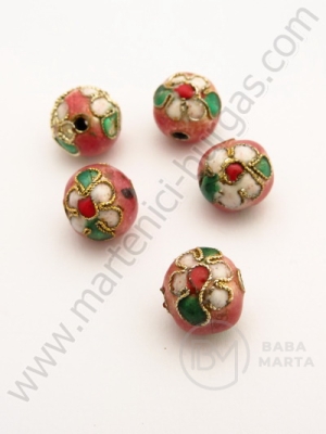 Mărgele metalice 10mm Cloisonne vopsit în roz 5 buc 309254