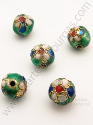 Mărgele metalice 10mm Cloisonne vopsit în verde 5 buc 309255