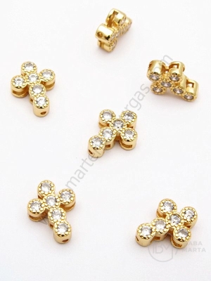 Mărgele cruce 11x8.5x3.5mm cu zirconii forjate, orificiu 0.8mm, 1 bucată 305286